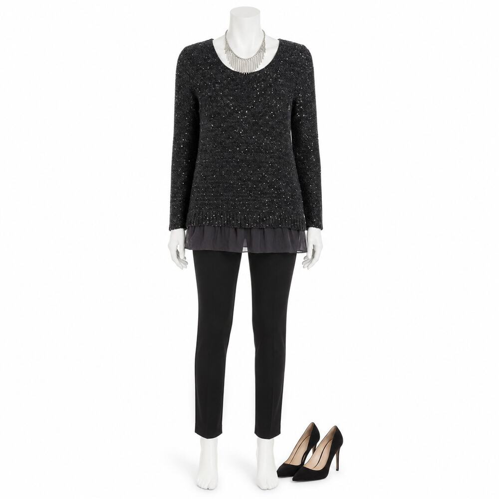Sequin Chiffon Hem Sweater Tunic Holiday Party Glam Womens Jaclyn Smith XL